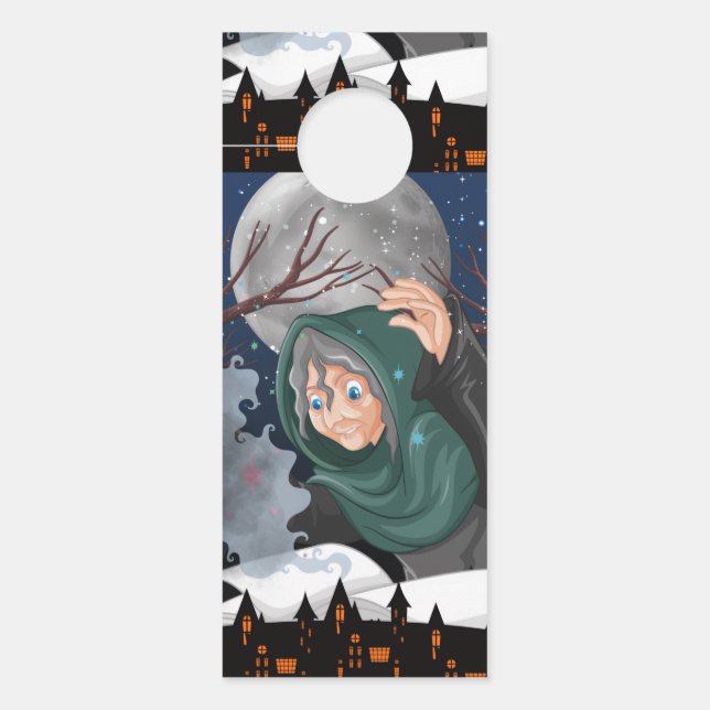 Affichette De Porte  Sorcière effrayante & Maison hantée Halloween🌙 (Devant)
