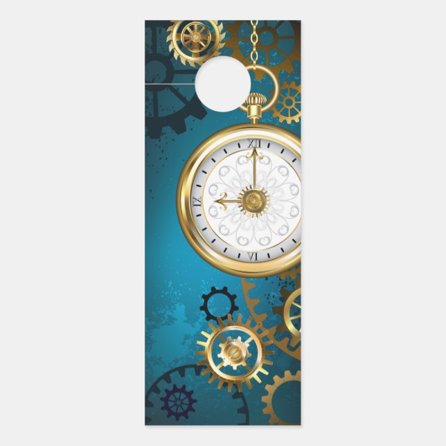 Affichette De Porte Steampunk Arrière - plan turquoise avec Gears (Devant)