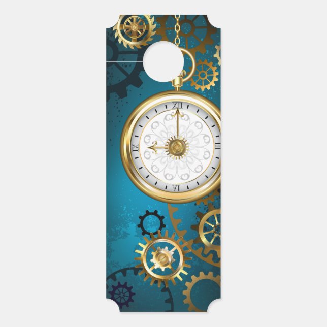 Affichette De Porte Steampunk Arrière - plan turquoise avec Gears (Devant)
