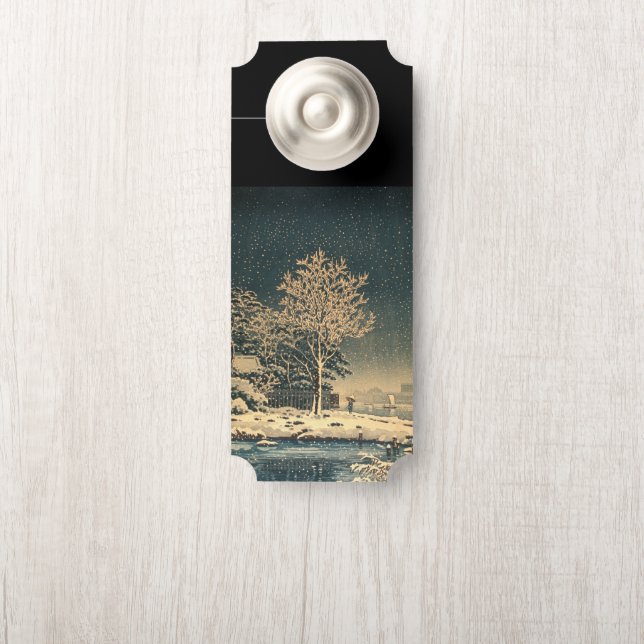 Affichette De Porte Une journée d'hiver sur la rivière Sumida au Japon (Sur le bouton)