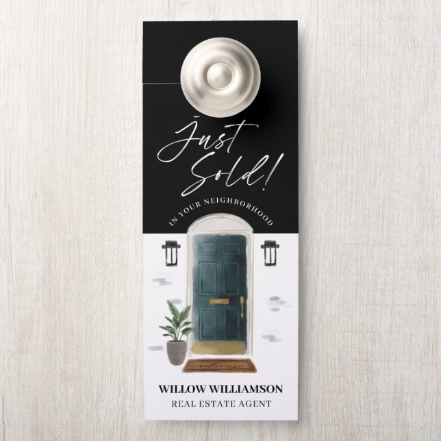 Affichette De Porte Vendu Immobilier Agent Green Aquarelle Porte (Sur le bouton)