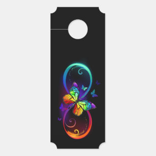 Affichette De Porte Vibrant infinity with rainbow butterfly on black