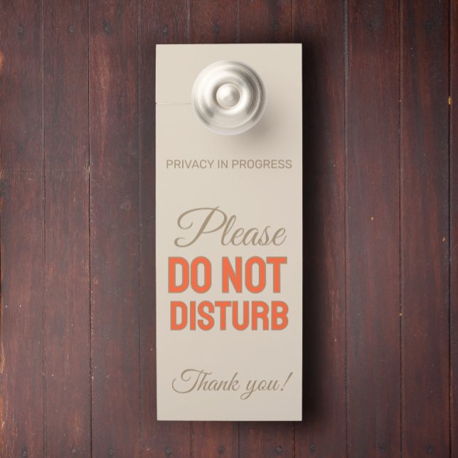 Affichette de porte Vie privée moderne En cours Te (Modern custom text privacy in progress golden orange text door hanger)