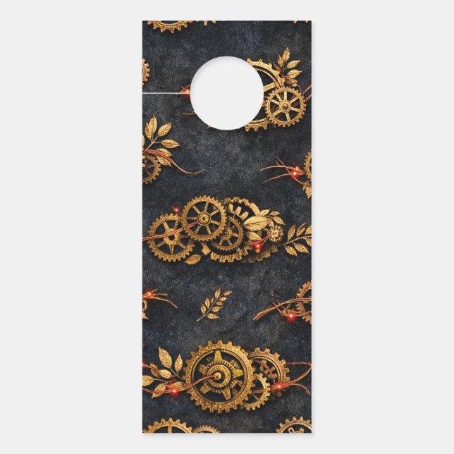 Affichette De Porte Vintage Gold Gears & Red Neon Mythic Cyberpunk  (Devant)