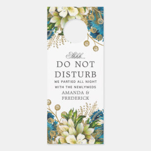 Affichette De Porte Vintage Turquoise et or Shabby Mariage floral