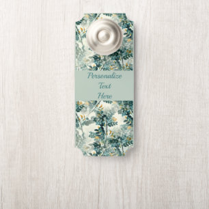 Affichette De Porte Vintage Turquoise Foliage Feuilles Élégant Motif c