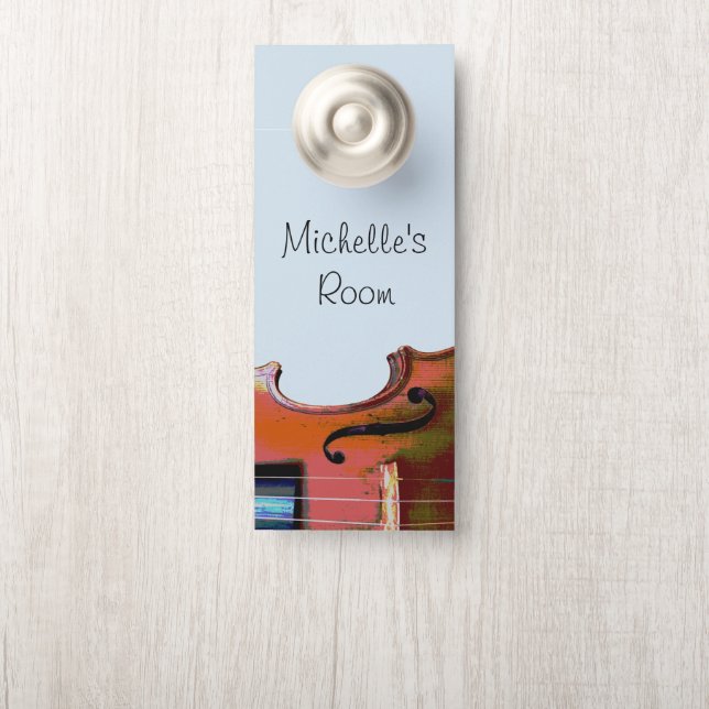 Affichette De Porte Violon Musical Bleu Cute Typographie (Sur le bouton)