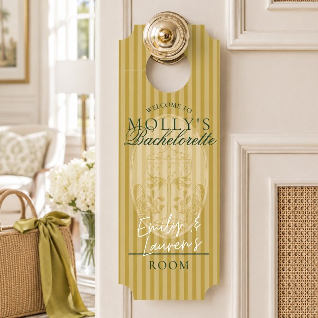 Affichette De Porte Week-end de célibataire rayé chartreuse Prépa (Preppy Chartreuse Stripe Bachelorette Weekend Door Hanger)