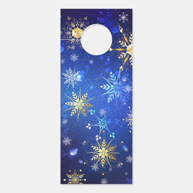 Affichette De Porte XMAS Blue Background with Golden Snowflakes (Devant)
