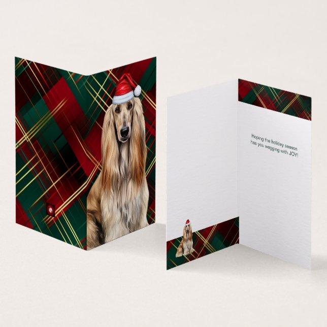 Afghan Hound Christmas Dog with Holiday Plaid (Inside and Outside)