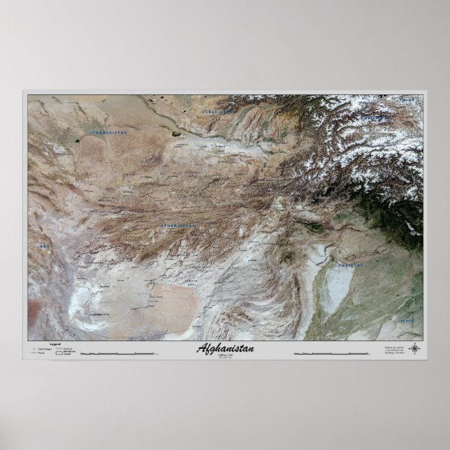 Afghanistan Satellite Poster Map Print Photo (Devant)