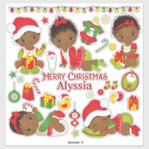 African American Baby Girl Joyeux Sticker de Noël