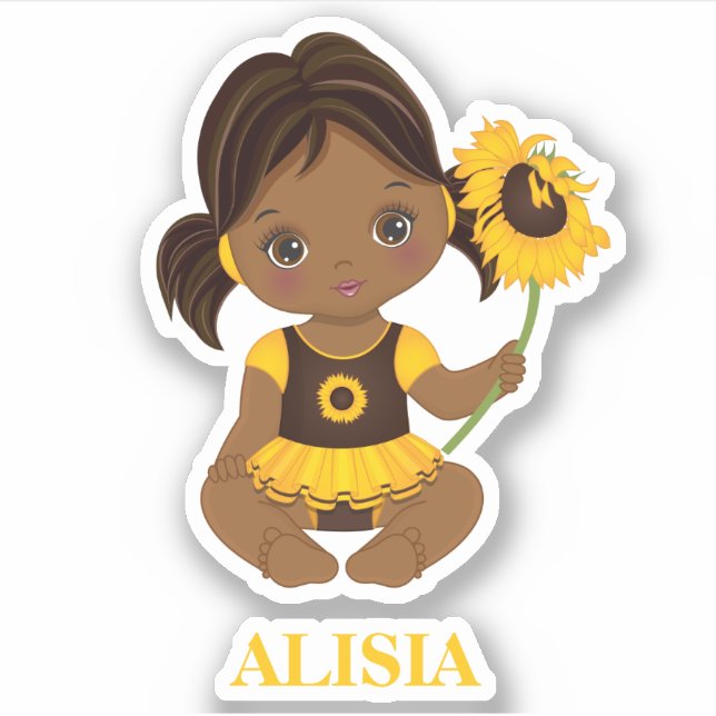 African American Baby Girl with Sunflower Sticker (Devant)