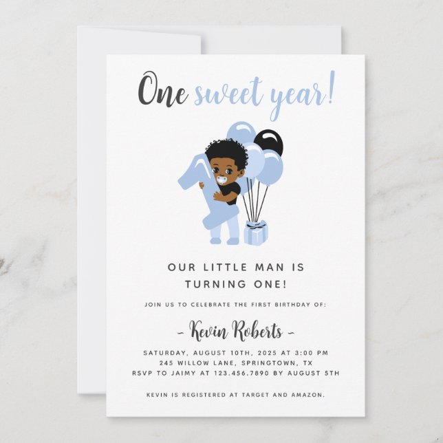 African American Boy 1st Birthday Invitation (Devant)