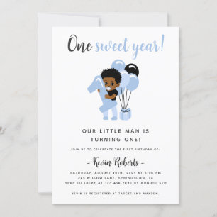 African American Boy 1st Birthday Invitation