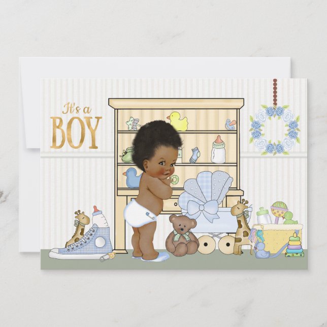 African American Ethnic Baby Boy Shower Invitation (Devant)