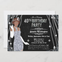 African American Flapper Girl Birthday Invitation