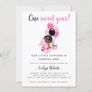 African American Girl 1st Birthday Invitation