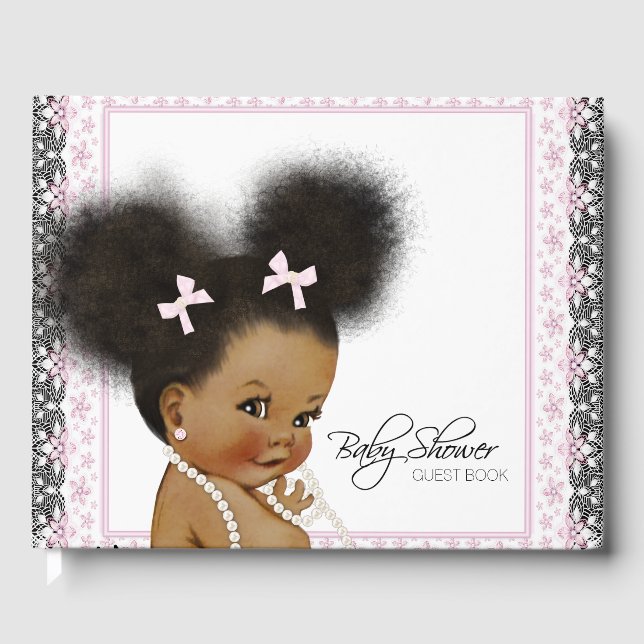 African American Girl Baby shower livre d'invité (Recto)