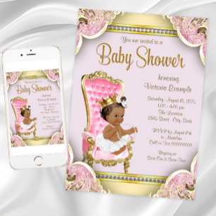 African American Princess Baby Shower Invitations