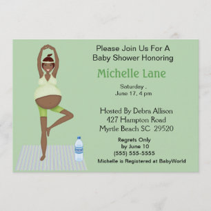 African American Yoga Mom Baby shower Invitation