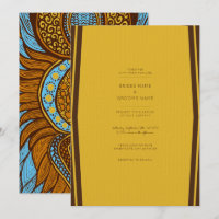 African Ankara Aqua Gold Floral Wedding Invitation