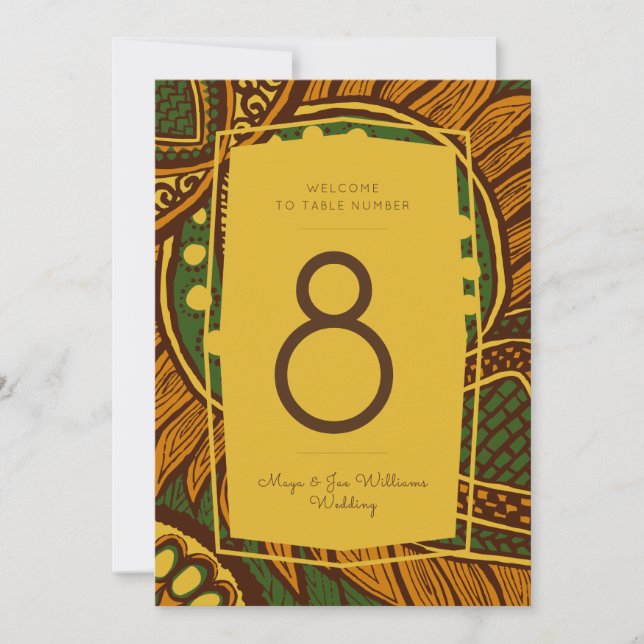 African Ankara Green Gold Floral Numéro de table (Devant)