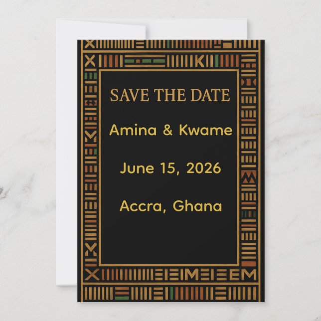 African Kente Gold Wedding Save the Date Card (Devant)