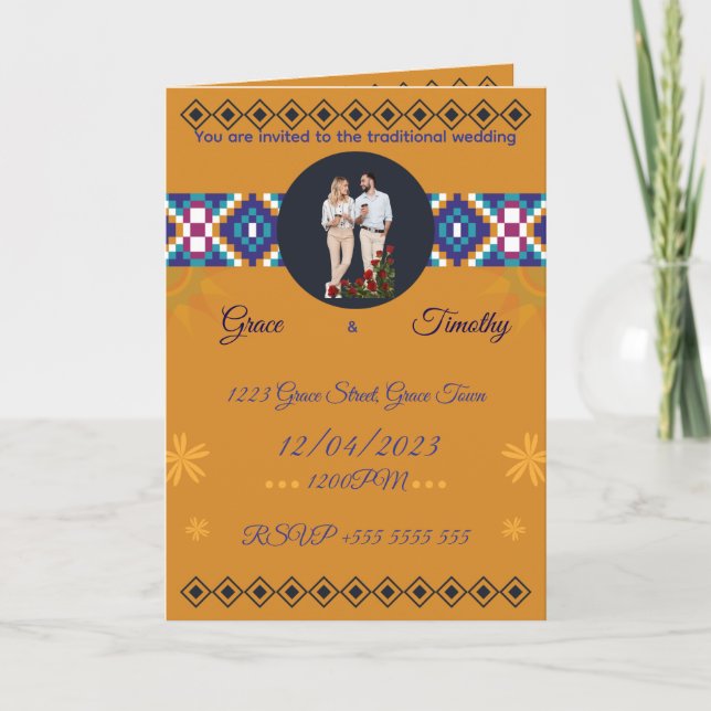 African Wedding Invitation | Gold & Kente Pattern  (Devant)
