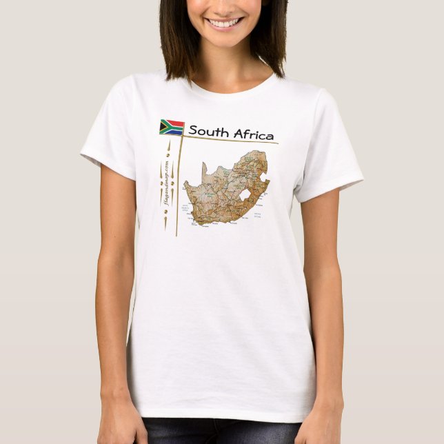 Afrique du Sud Carte + Drapeau + Titre T-shirt (Devant)