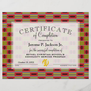 Afrique Red Yellow Kente Certificat d'achèvement