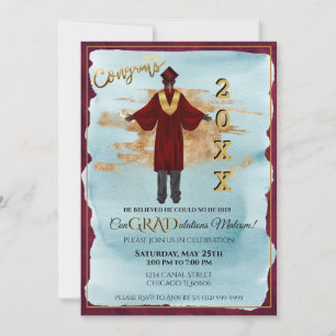 Afro-Américain Male Grad Invitation (Peau Noire)