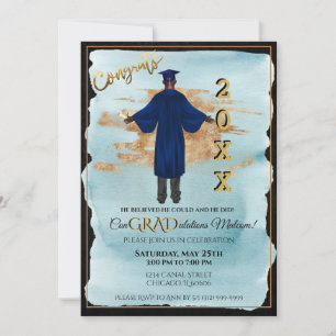 Afro-Américain Male Grad Invitation (Peau Noire)