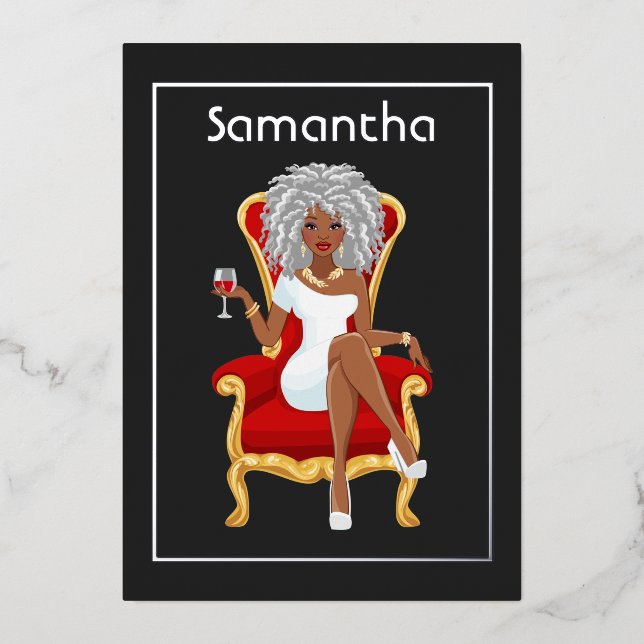 Afro Anniversaire Foil Invitation (Recto)