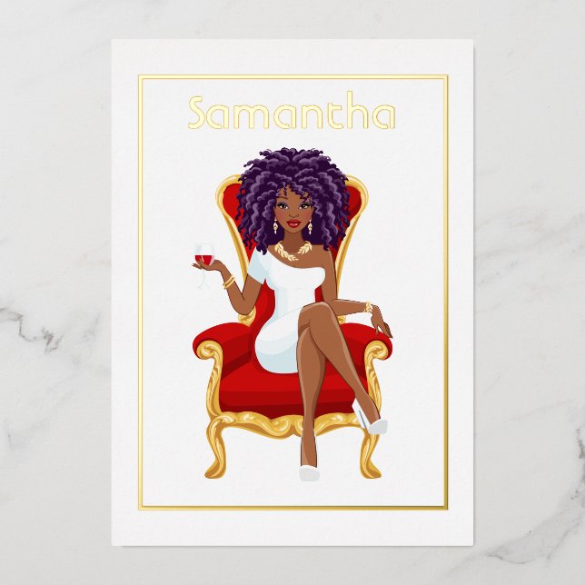 Afro Anniversaire Foil Invitation (Recto)