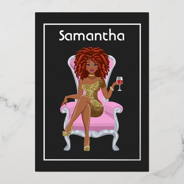 Afro Anniversaire Foil Invitation (Recto)