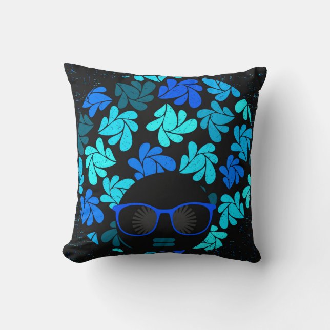 Afro Diva Turquoise Bleu & Coussin noir (Recto)
