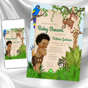 Afro Hair Boy Safari Baby shower Invitation