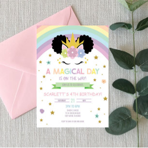 Afro Puff Unicorn et Rainbows Invitation d'anniver