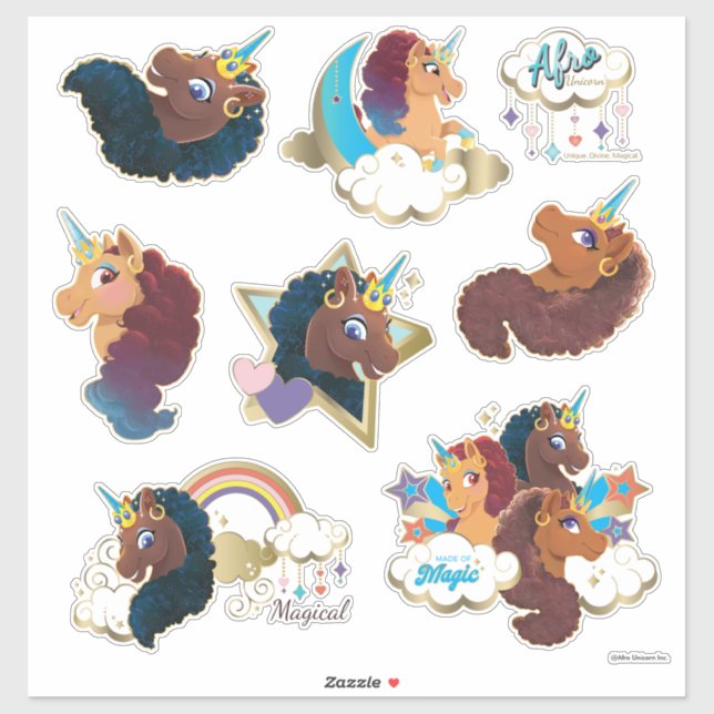 Afro Unicorn Magical Sticker Set (Feuille)