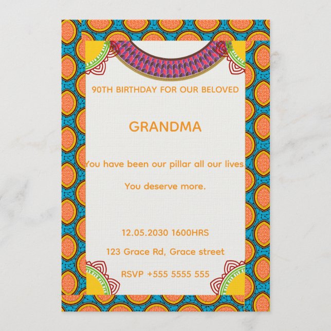 Afrocentric Birthday Invitation | Ankara Pattern  (Devant)