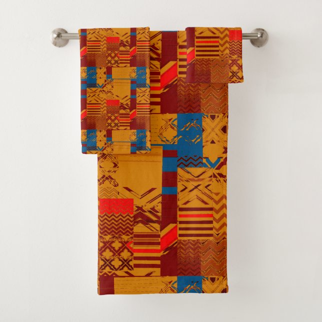 Afrocentric Geometric Print Bath Towel Set (En situation)