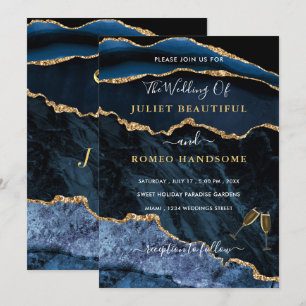 Agate Blue Gold Rings Faire-part de mariage de lux