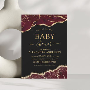 Agate Bourgogne Baby shower Gold Invitation