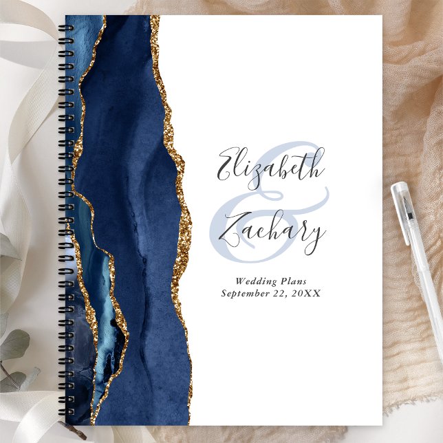 Agate Geode Script Marine Blue Gold Mariage Plans (Créateur téléchargé)