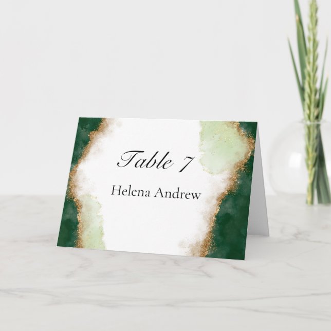 Agate Gold & Green mariage Table Tente Place carte (Devant)