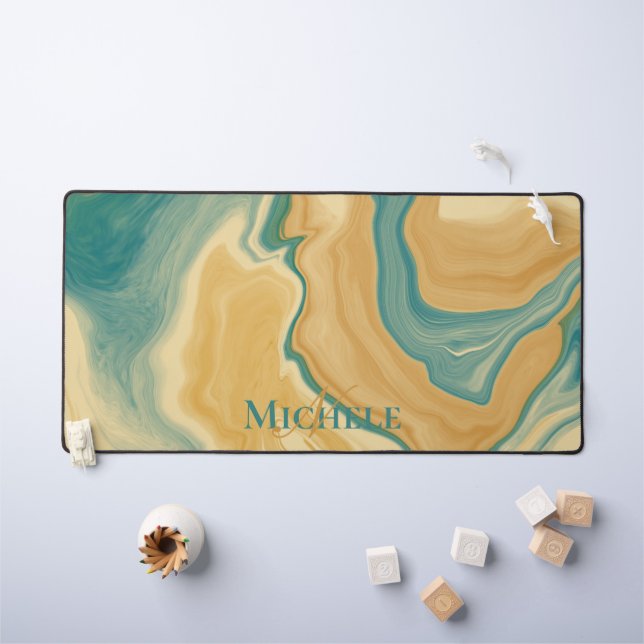 Agate Green & Cream Marble Nom personnalisé Lettre (Tableau pour enfants)