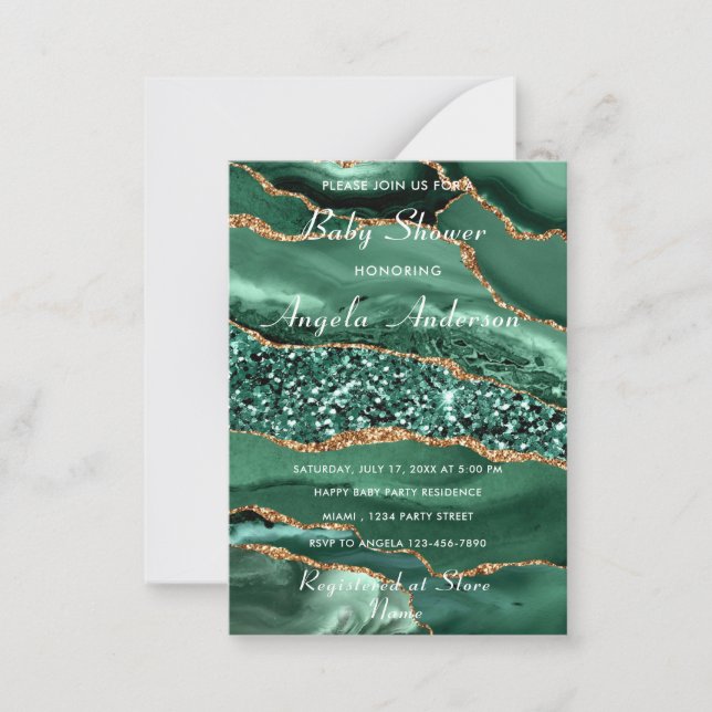 Agate Green Gold Baby Girl Douche Invitation (Devant)