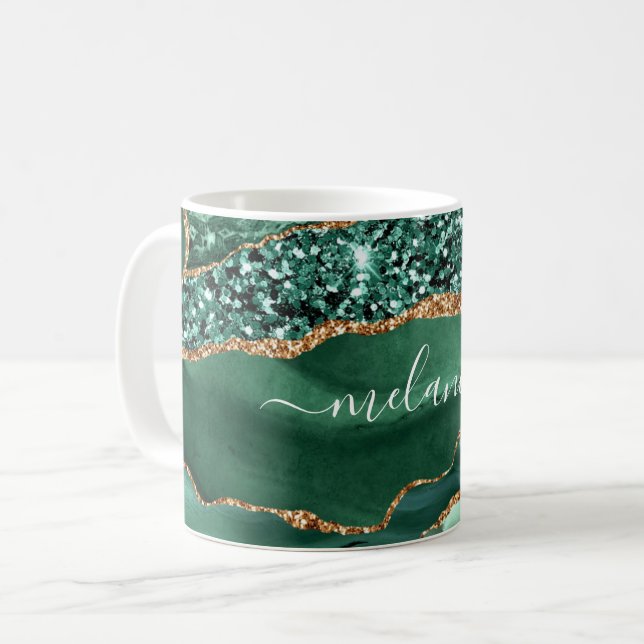 Agate Green Gold Parties scintillant en marbre Mug (Devant gauche)