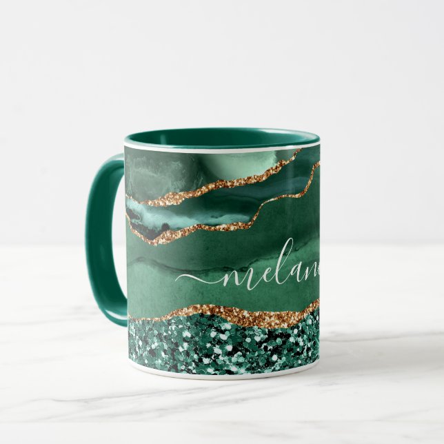 Agate Green Gold Parties scintillant Marble Mug Ca (Devant gauche)